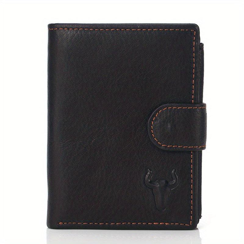 Men's Leather Bullhead Pattern Short Wallet Snap Button Wallet