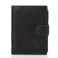 Men's Leather Bullhead Pattern Short Wallet Snap Button Wallet