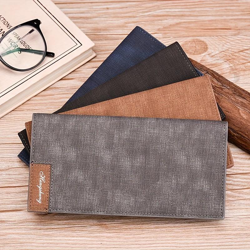 Men's Bifold Long Wallet Frosted Leather Money Clip Soft Leather Card Holder