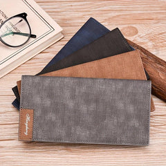 Men's Bifold Long Wallet Frosted Leather Money Clip Soft Leather Card Holder