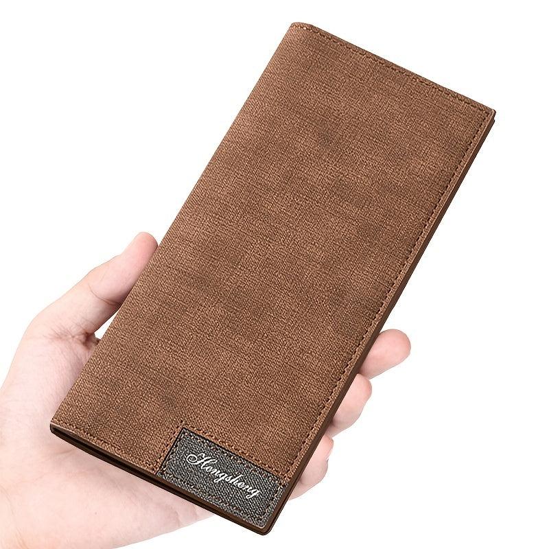 Men's Bifold Long Wallet Frosted Leather Money Clip Soft Leather Card Holder