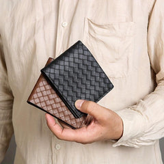 Men's Braided Short Wallet Money Clip Card Holder Coin Purse Gift