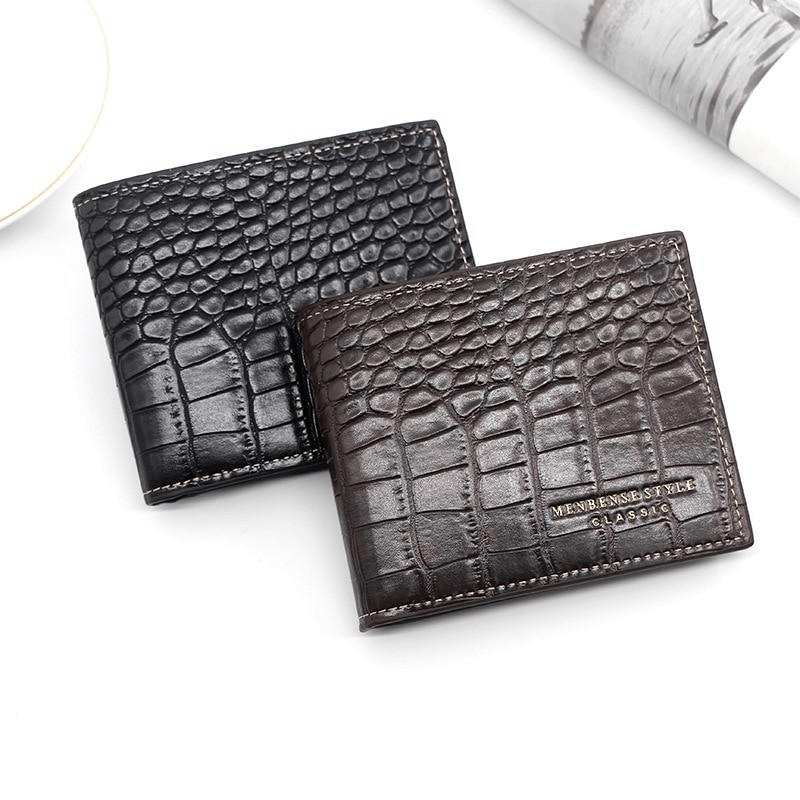 Men's Crocodile Embossed Short Wallet PU Leather Credit Card Holder Coin Purse