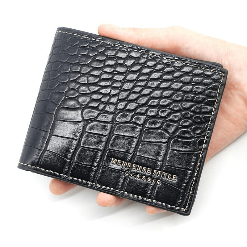 Men's Crocodile Embossed Short Wallet PU Leather Credit Card Holder Coin Purse
