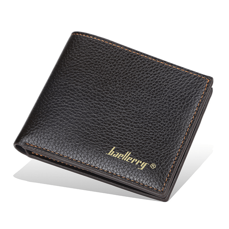 Men's Litchi Embossed Thin Short Wallet