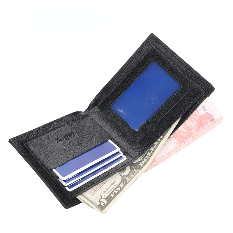 Men's Litchi Embossed Thin Short Wallet