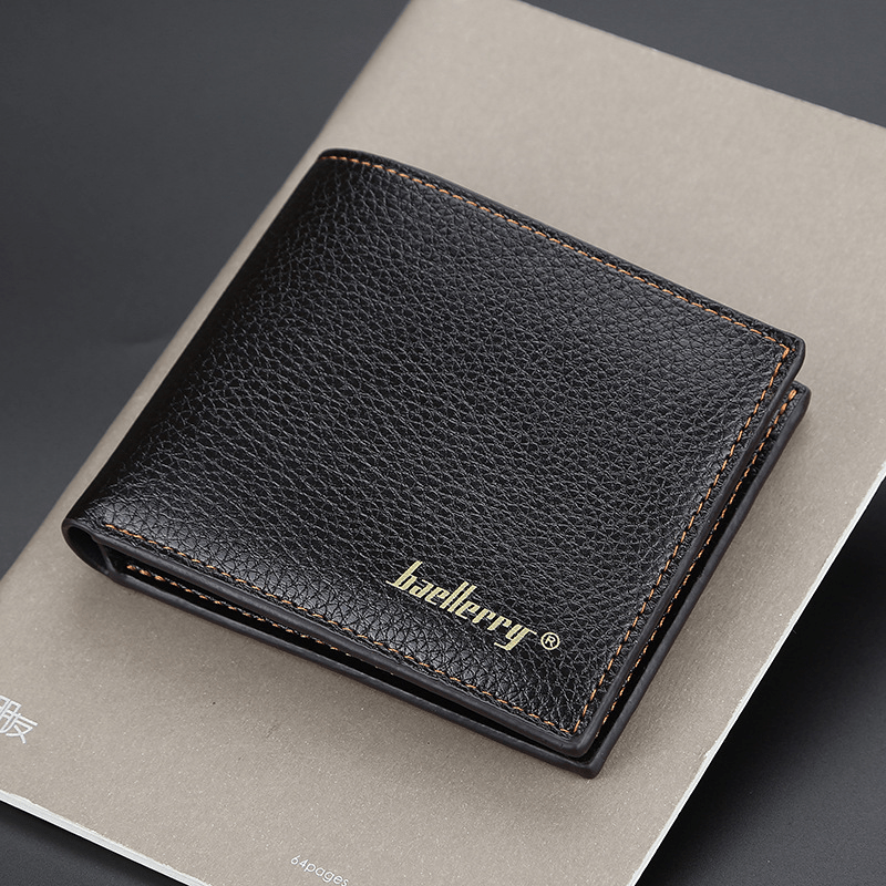 Men's Litchi Embossed Thin Short Wallet