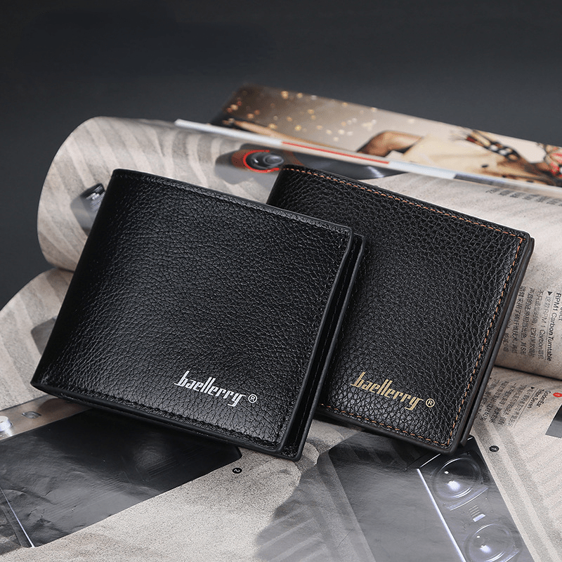Men's Litchi Embossed Thin Short Wallet