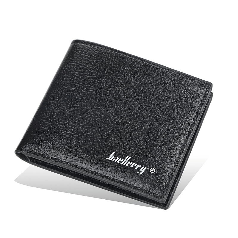 Men's Litchi Embossed Thin Short Wallet