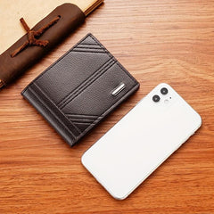 Men's Leather Short Wallet With ID Window Money Clip