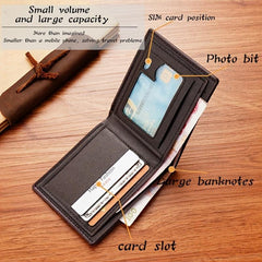 Men's Leather Short Wallet With ID Window Money Clip