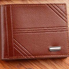 Men's Leather Short Wallet With ID Window Money Clip