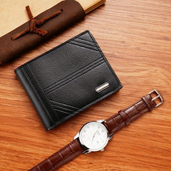 Men's Leather Short Wallet With ID Window Money Clip