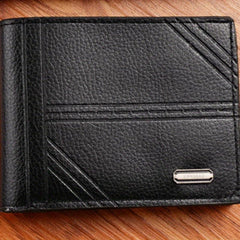 Men's Leather Short Wallet With ID Window Money Clip