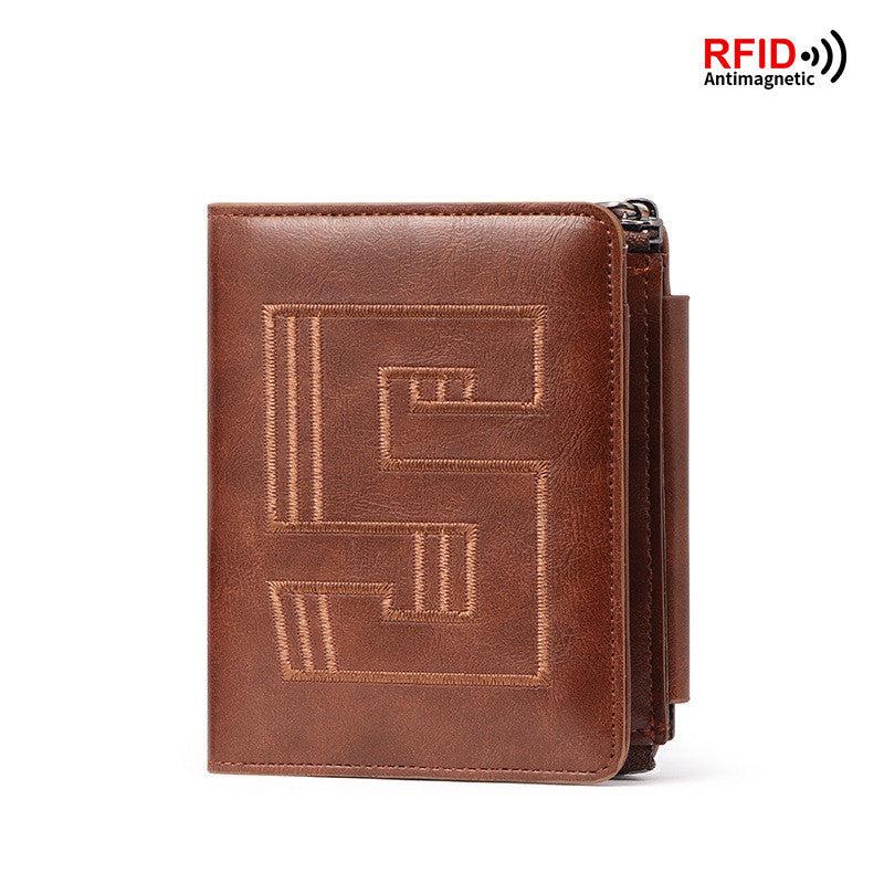 Men's PU Leather Embroidered Wallet RFID Blocking