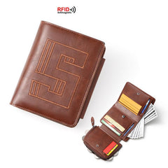 Men's PU Leather Embroidered Wallet RFID Blocking