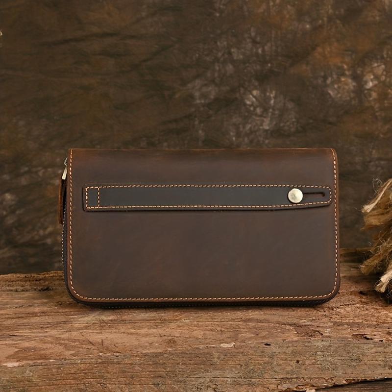 Crazy Horse Leather Clutch Wallet Large Capacity Men's Card Bag