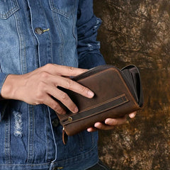 Crazy Horse Leather Clutch Wallet Large Capacity Men's Card Bag