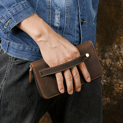 Crazy Horse Leather Clutch Wallet Large Capacity Men's Card Bag