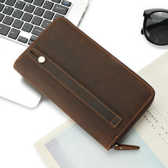 Crazy Horse Leather Clutch Wallet Large Capacity Men's Card Bag