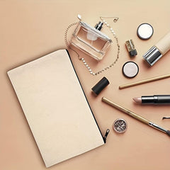 1pc Beige Canvas Pen Case Cosmetic Bag Portable Pouch