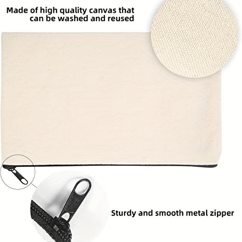 1pc Beige Canvas Pen Case Cosmetic Bag Portable Pouch