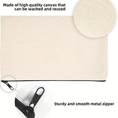 1pc Beige Canvas Pen Case Cosmetic Bag Portable Pouch