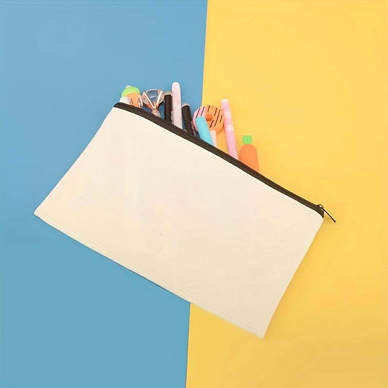 1pc Beige Canvas Pen Case Cosmetic Bag Portable Pouch