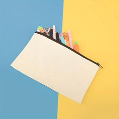 1pc Beige Canvas Pen Case Cosmetic Bag Portable Pouch
