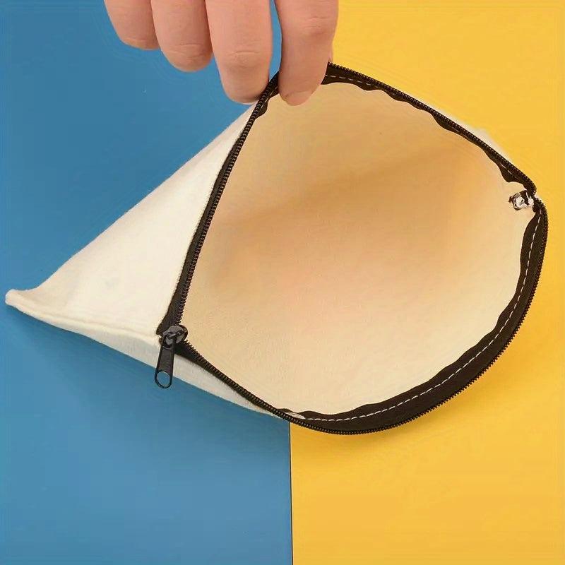 1pc Beige Canvas Pen Case Cosmetic Bag Portable Pouch