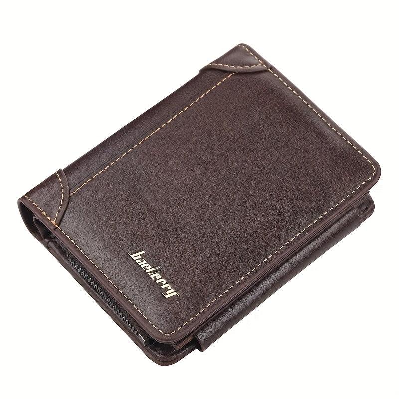 Men's Casual PU Leather Short Wallet with Card Slots and Zipper Coin Purse