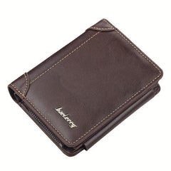 Men's Casual PU Leather Short Wallet with Card Slots and Zipper Coin Purse
