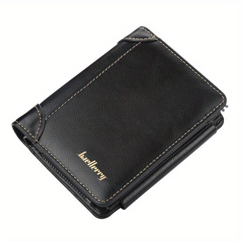 Men's Casual PU Leather Short Wallet with Card Slots and Zipper Coin Purse