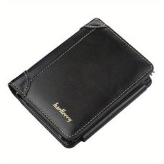 Men's Casual PU Leather Short Wallet with Card Slots and Zipper Coin Purse
