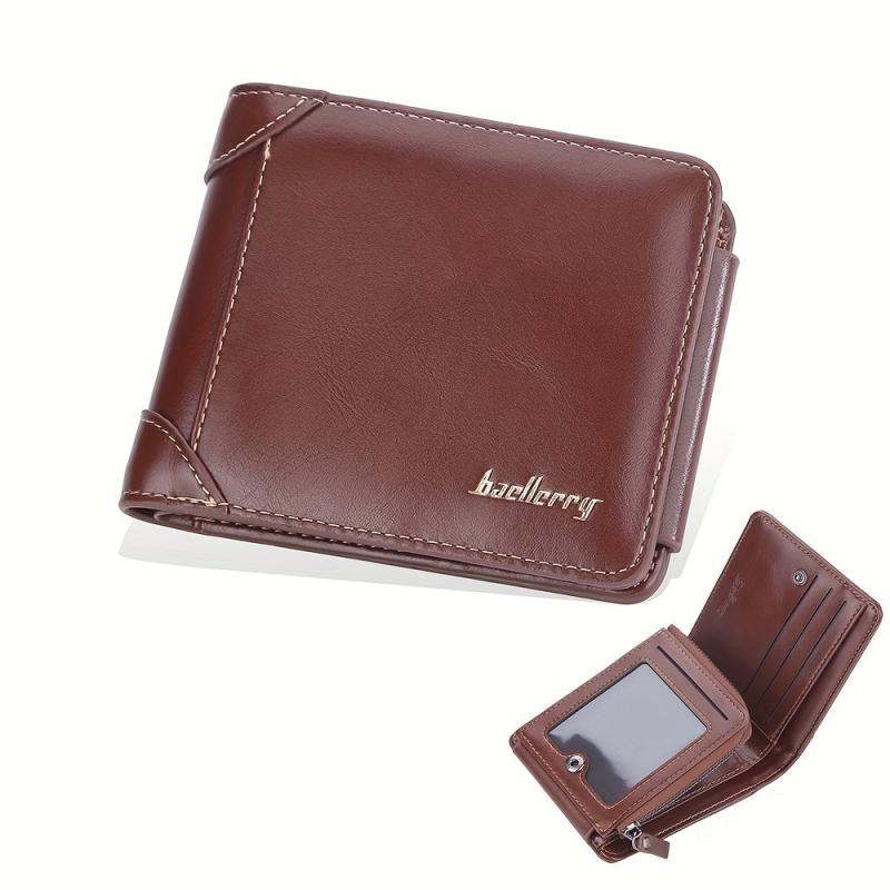 Men's Casual PU Leather Short Wallet with Card Slots and Zipper Coin Purse