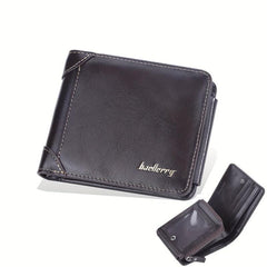 Men's Casual PU Leather Short Wallet with Card Slots and Zipper Coin Purse