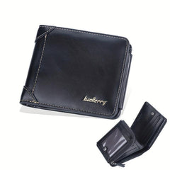 Men's Casual PU Leather Short Wallet with Card Slots and Zipper Coin Purse