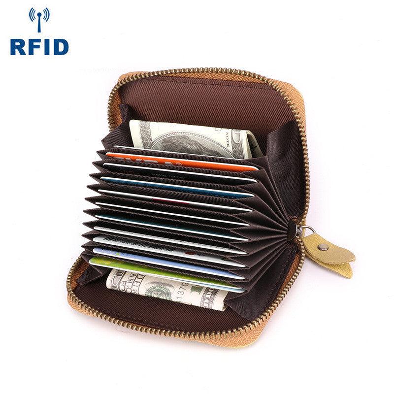 RFID Anti Magnetic Men's Leather Card Bag Wallet with 11 Slots
