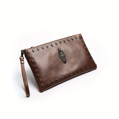 Men's Skull Rivet Handbag Leather Wrist Bag