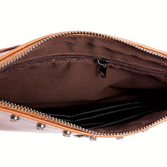 Men's Skull Rivet Handbag Leather Wrist Bag