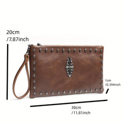 Men's Skull Rivet Handbag Leather Wrist Bag