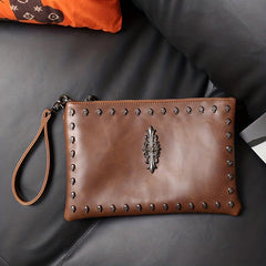 Men's Skull Rivet Handbag Leather Wrist Bag