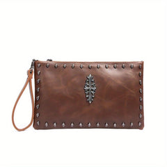 Men's Skull Rivet Handbag Leather Wrist Bag