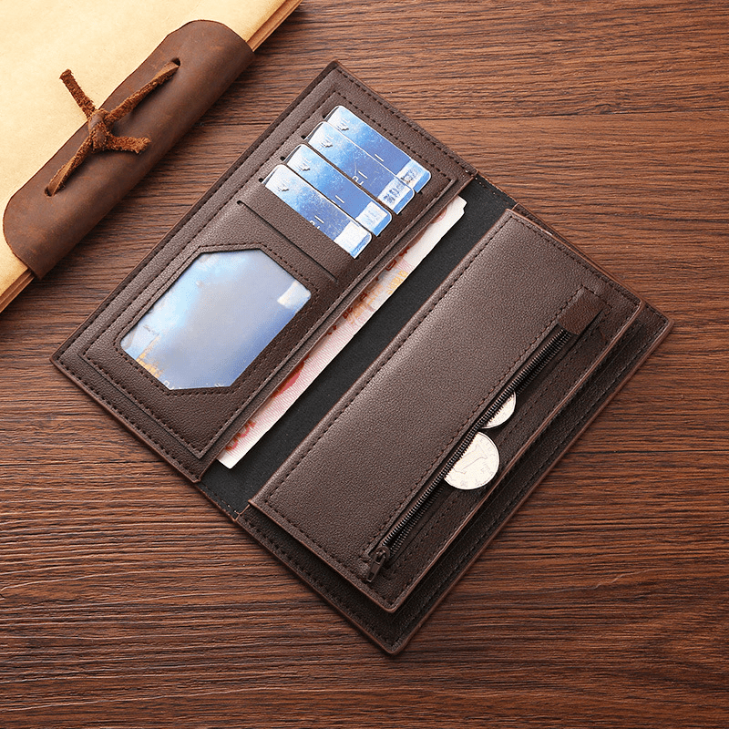 Men's Leather Long Wallet Card Holder Clutch Bag Pouch Money Clip