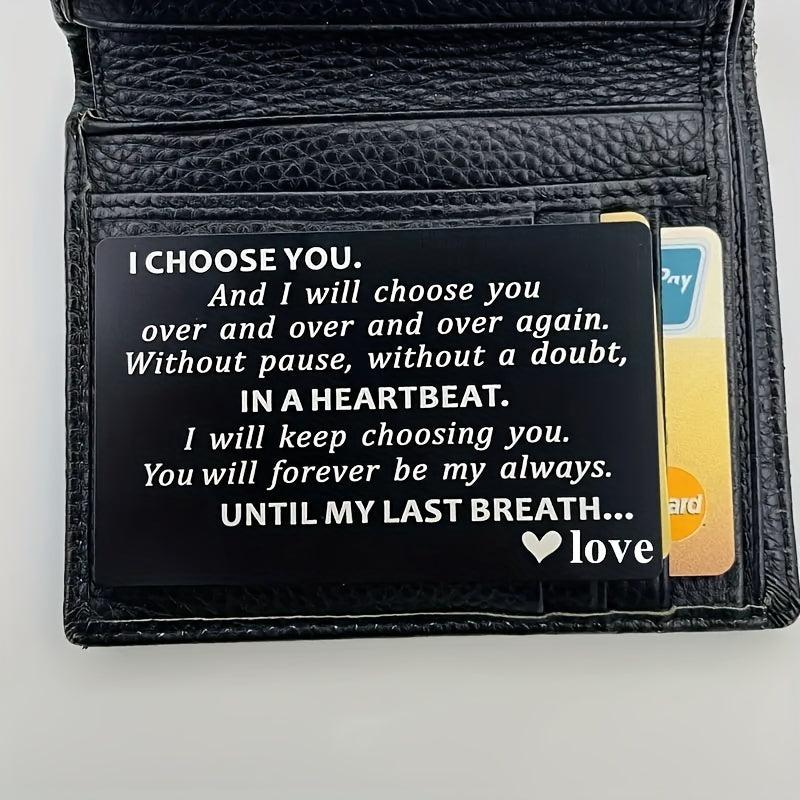 Engraved Alum. Wallet Insert Card Love Note For Dad From Daughter Son