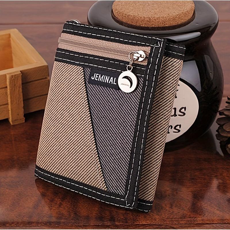 Three fold Short Canvas Casual Wallet Men's Zipper Wallet