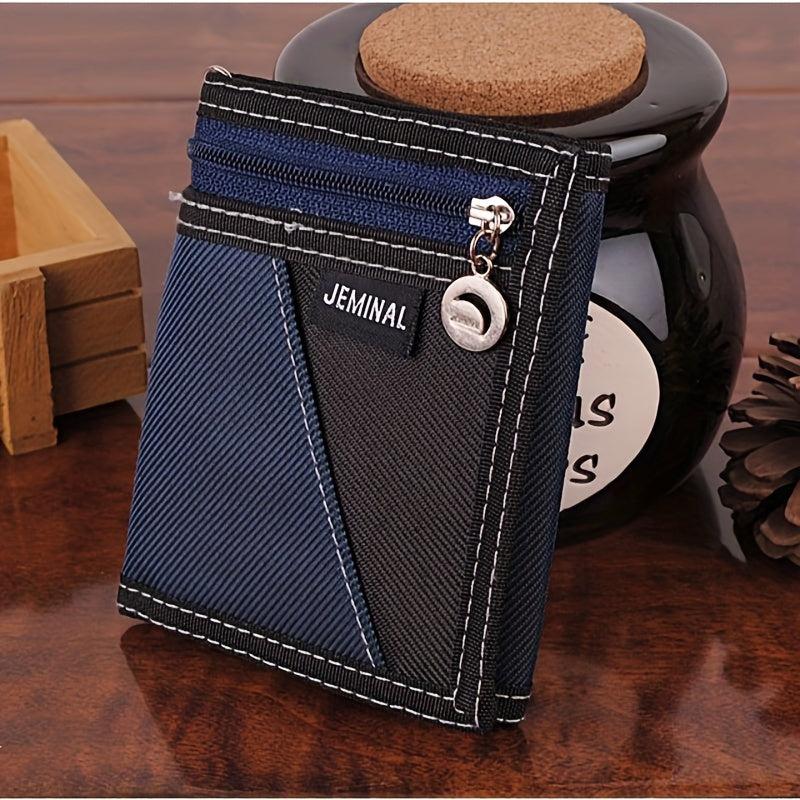 Three fold Short Canvas Casual Wallet Men's Zipper Wallet