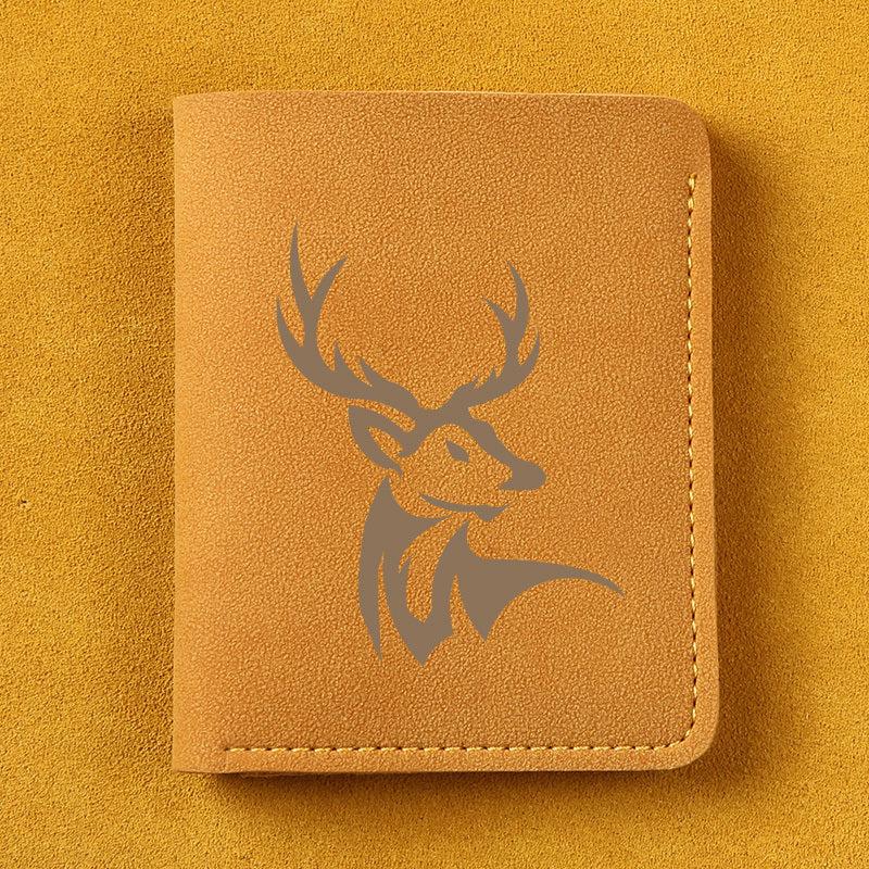 Deer Pattern Man Wallet Short Leather Money Clip Wallet