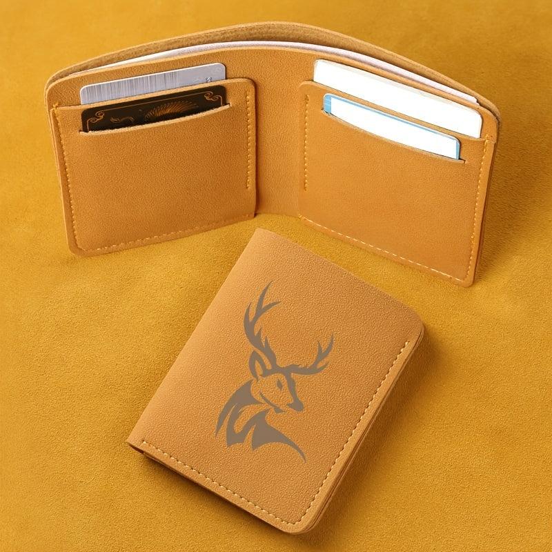 Deer Pattern Man Wallet Short Leather Money Clip Wallet