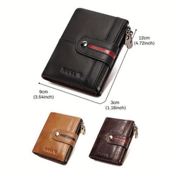 KAVIS Men's Vintage Leather Wallet Double Zipper RFID Blocking Card Holder